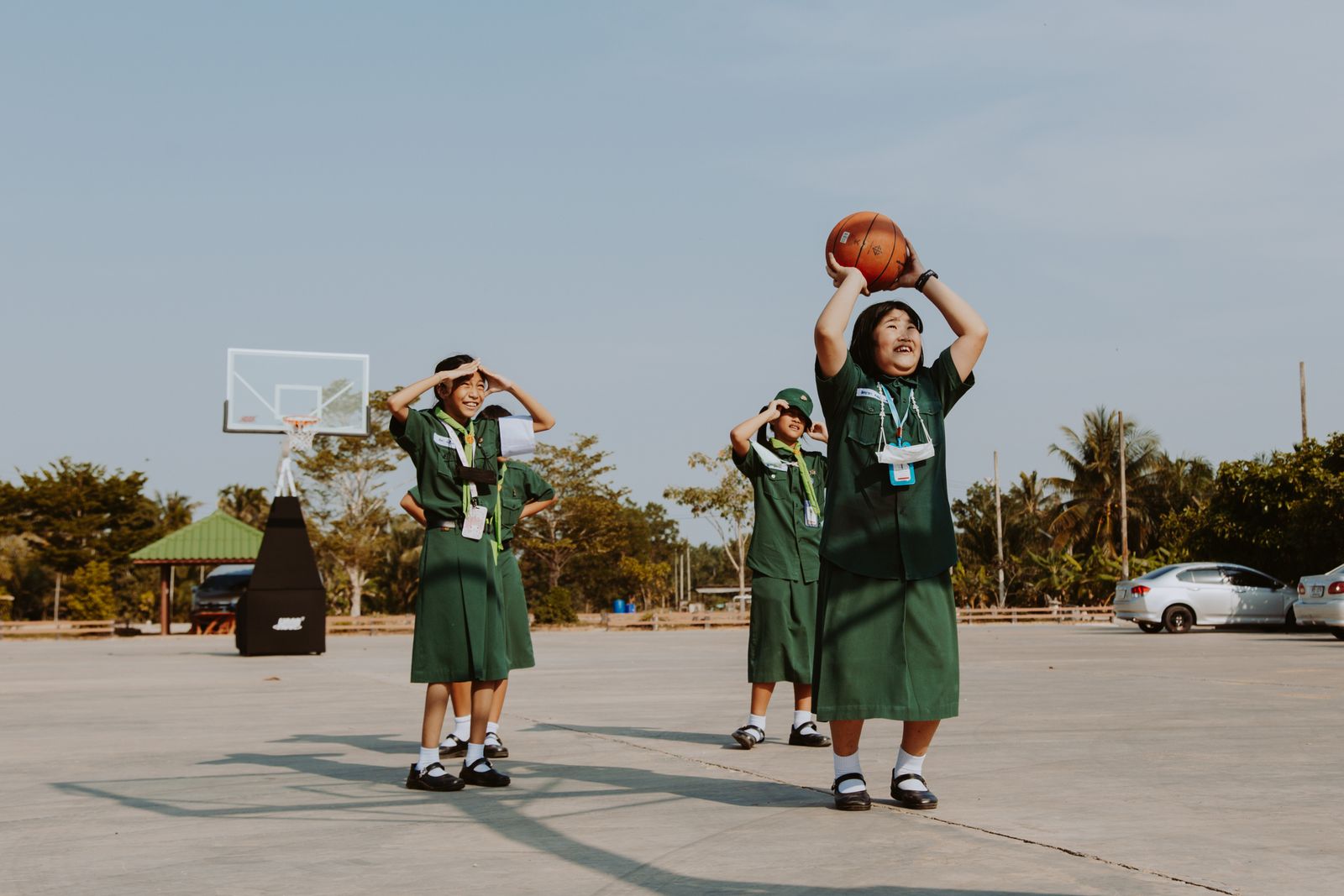 Young basketball players on the court